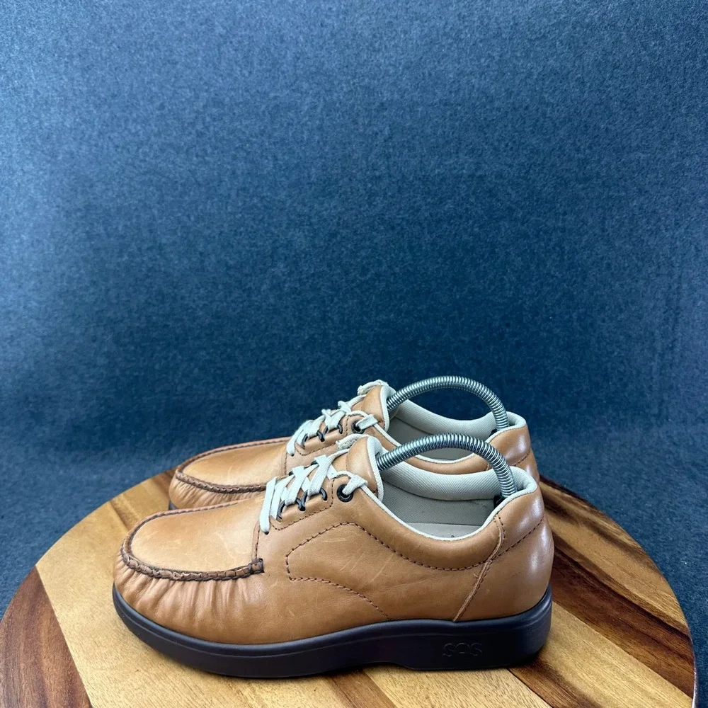 SAS Bout Time Men's Size 8.5M Brown Leather Lace Up Casual Loafers Comfort